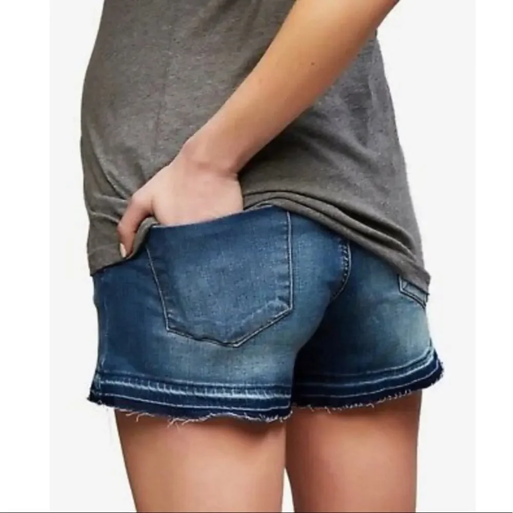 AOS distressed faded stretchy maternity full panel denim jean cutoff shorts S 26